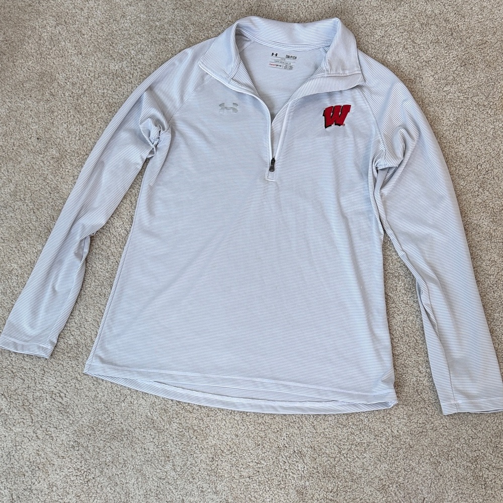 Under Armour Gray & White Striped Quarter-Zip Pullover - Wisconsin Badgers